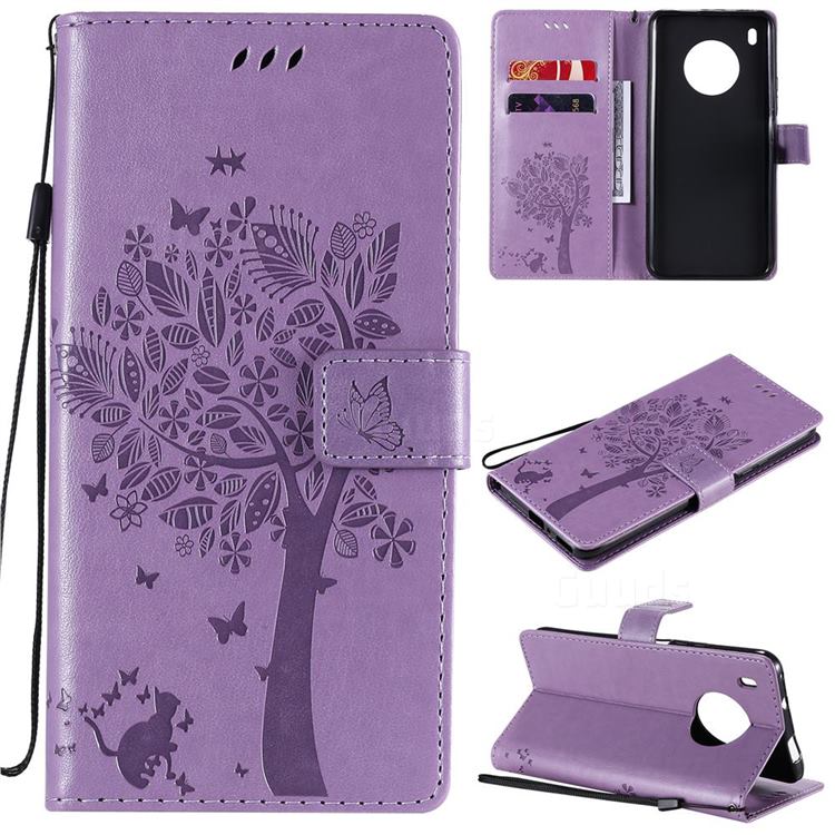 Embossing Butterfly Tree Leather Wallet Case for Huawei Y9a - Violet