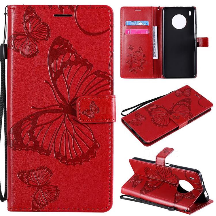 Embossing 3D Butterfly Leather Wallet Case for Huawei Y9a - Red
