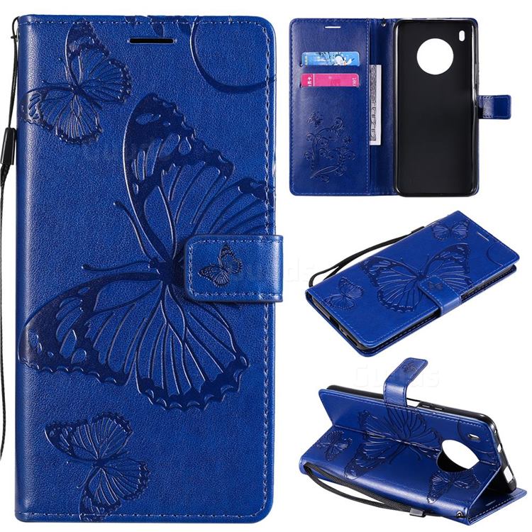 Embossing 3D Butterfly Leather Wallet Case for Huawei Y9a - Blue