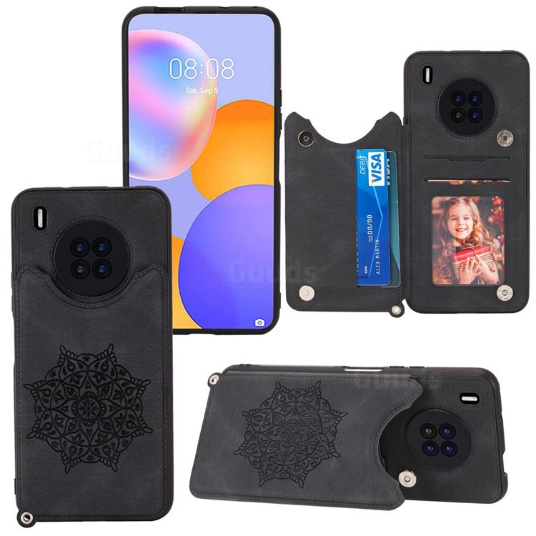 Luxury Mandala Multi-function Magnetic Card Slots Stand Leather Back Cover for Huawei Y9a - Black