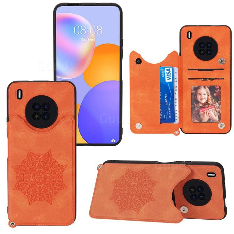 Luxury Mandala Multi-function Magnetic Card Slots Stand Leather Back Cover for Huawei Y9a - Yellow