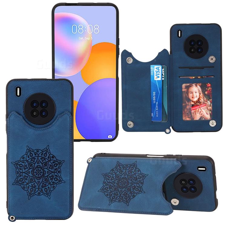 Luxury Mandala Multi-function Magnetic Card Slots Stand Leather Back Cover for Huawei Y9a - Blue