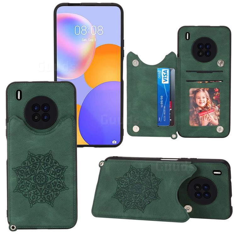 Luxury Mandala Multi-function Magnetic Card Slots Stand Leather Back Cover for Huawei Y9a - Green