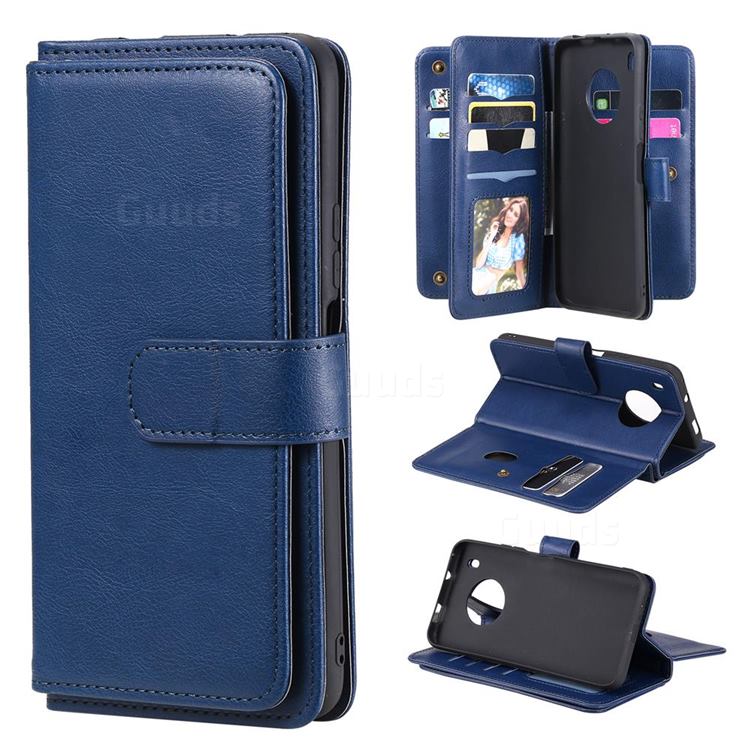 Multi-function Ten Card Slots and Photo Frame PU Leather Wallet Phone Case Cover for Huawei Y9a - Dark Blue