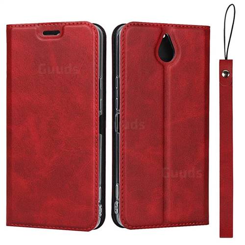 Calf Pattern Magnetic Automatic Suction Leather Wallet Case for Kyocera 705KC - Red