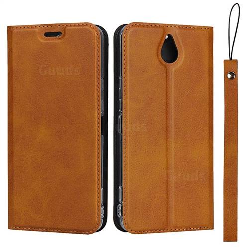Calf Pattern Magnetic Automatic Suction Leather Wallet Case for Kyocera 705KC - Brown