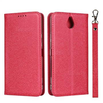 Ultra Slim Magnetic Automatic Suction Silk Lanyard Leather Flip Cover for Kyocera 705KC - Red