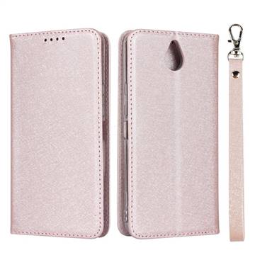 Ultra Slim Magnetic Automatic Suction Silk Lanyard Leather Flip Cover for Kyocera 705KC - Rose Gold