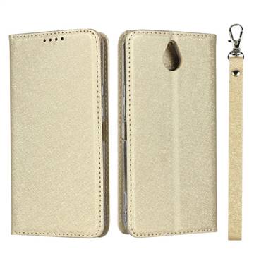Ultra Slim Magnetic Automatic Suction Silk Lanyard Leather Flip Cover for Kyocera 705KC - Golden