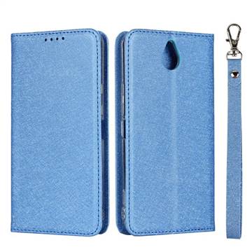 Ultra Slim Magnetic Automatic Suction Silk Lanyard Leather Flip Cover for Kyocera 705KC - Sky Blue