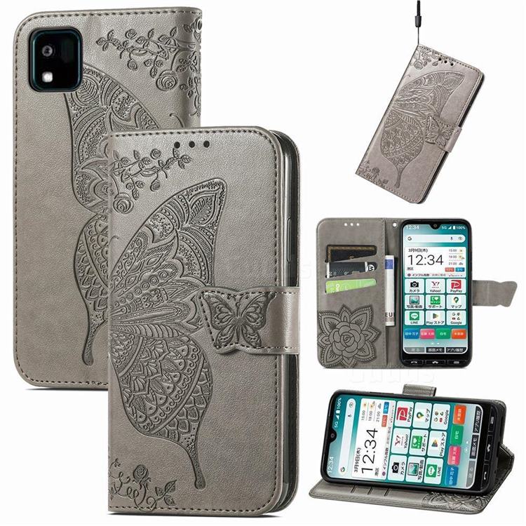 Embossing Mandala Flower Butterfly Leather Wallet Case for Kyocera Kantan Sumaho3 - Gray