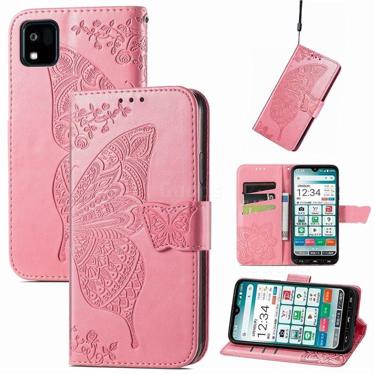 Embossing Mandala Flower Butterfly Leather Wallet Case for Kyocera Kantan Sumaho3 - Pink