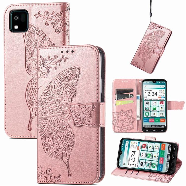 Embossing Mandala Flower Butterfly Leather Wallet Case for Kyocera Kantan Sumaho3 - Rose Gold