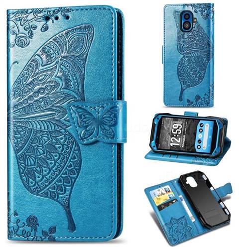 Embossing Mandala Flower Butterfly Leather Wallet Case for Kyocera Torque G04 - Blue