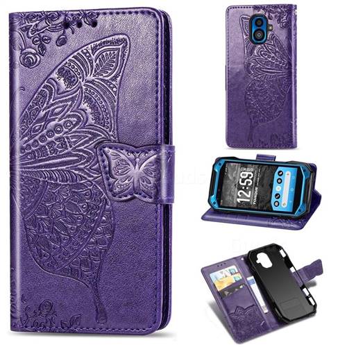 Embossing Mandala Flower Butterfly Leather Wallet Case for Kyocera Torque G04 - Dark Purple