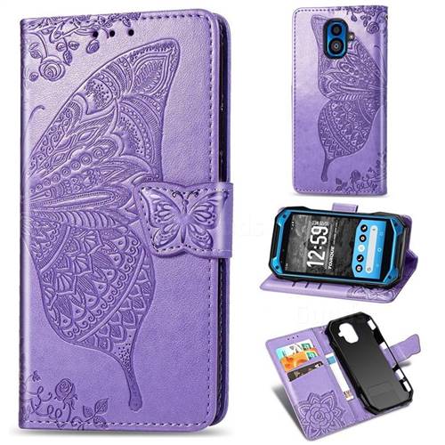 Embossing Mandala Flower Butterfly Leather Wallet Case for Kyocera Torque G04 - Light Purple