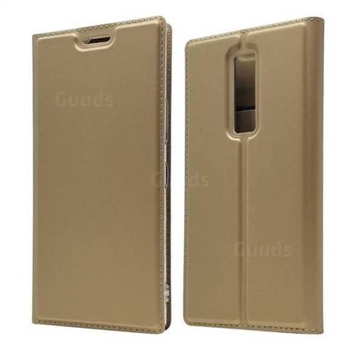 Ultra Slim Card Magnetic Automatic Suction Leather Wallet Case for Kyocera Urbano V04 - Champagne