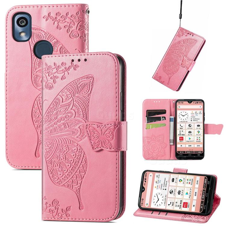 Embossing Mandala Flower Butterfly Leather Wallet Case for Kyocera KY-51B - Pink