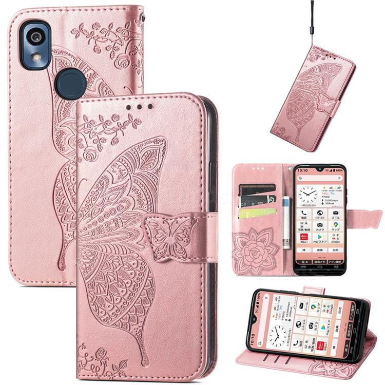 Embossing Mandala Flower Butterfly Leather Wallet Case for Kyocera KY-51B - Rose Gold