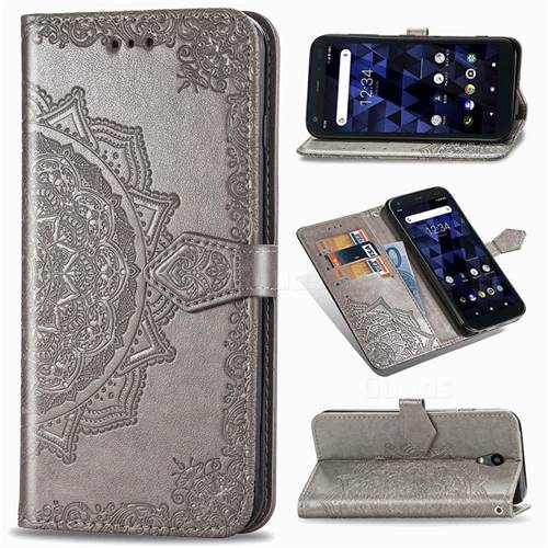 Embossing Imprint Mandala Flower Leather Wallet Case for Kyocera Digno BX - Gray