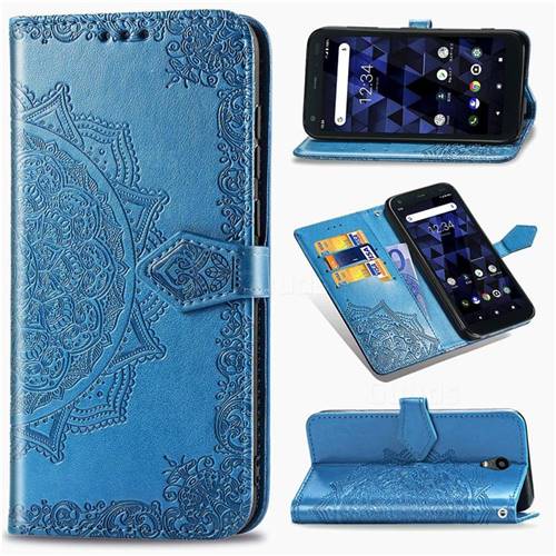Embossing Imprint Mandala Flower Leather Wallet Case for Kyocera Digno BX - Blue
