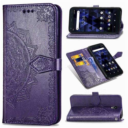 Embossing Imprint Mandala Flower Leather Wallet Case for Kyocera Digno BX - Purple