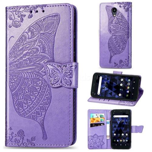 Embossing Mandala Flower Butterfly Leather Wallet Case for Kyocera Digno BX - Light Purple