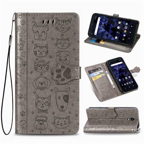 Embossing Dog Paw Kitten and Puppy Leather Wallet Case for Kyocera Digno BX - Gray
