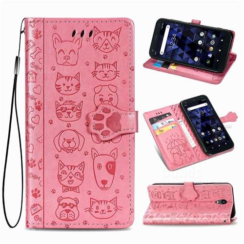 Embossing Dog Paw Kitten and Puppy Leather Wallet Case for Kyocera Digno BX - Pink