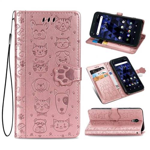 Embossing Dog Paw Kitten and Puppy Leather Wallet Case for Kyocera Digno BX - Rose Gold