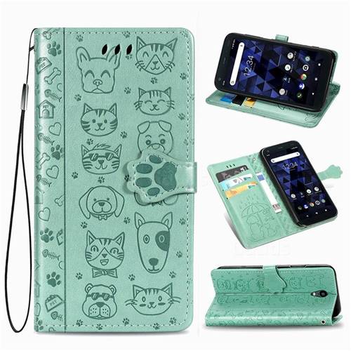Embossing Dog Paw Kitten and Puppy Leather Wallet Case for Kyocera Digno BX - Green