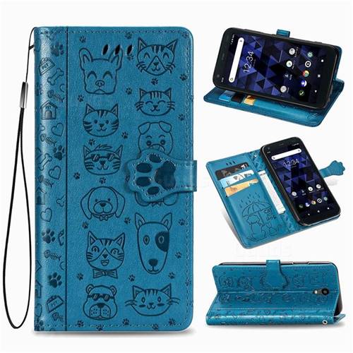 Embossing Dog Paw Kitten and Puppy Leather Wallet Case for Kyocera Digno BX - Blue