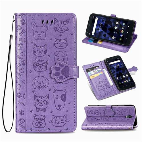 Embossing Dog Paw Kitten and Puppy Leather Wallet Case for Kyocera Digno BX - Purple