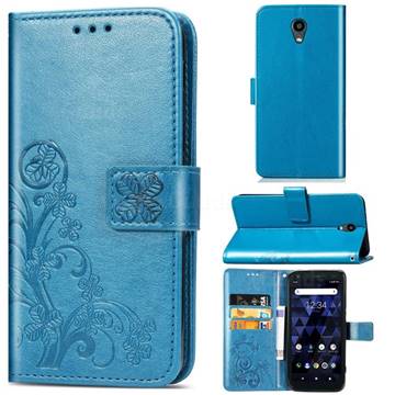 Embossing Imprint Four-Leaf Clover Leather Wallet Case for Kyocera Digno BX - Blue