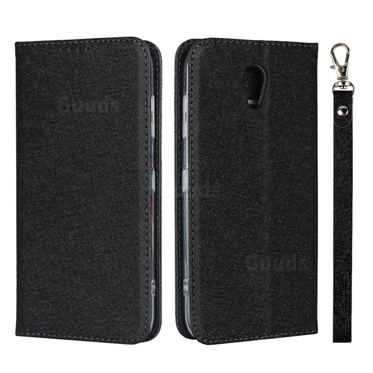 Ultra Slim Magnetic Automatic Suction Silk Lanyard Leather Flip Cover for Kyocera Digno BX 901KC - Black