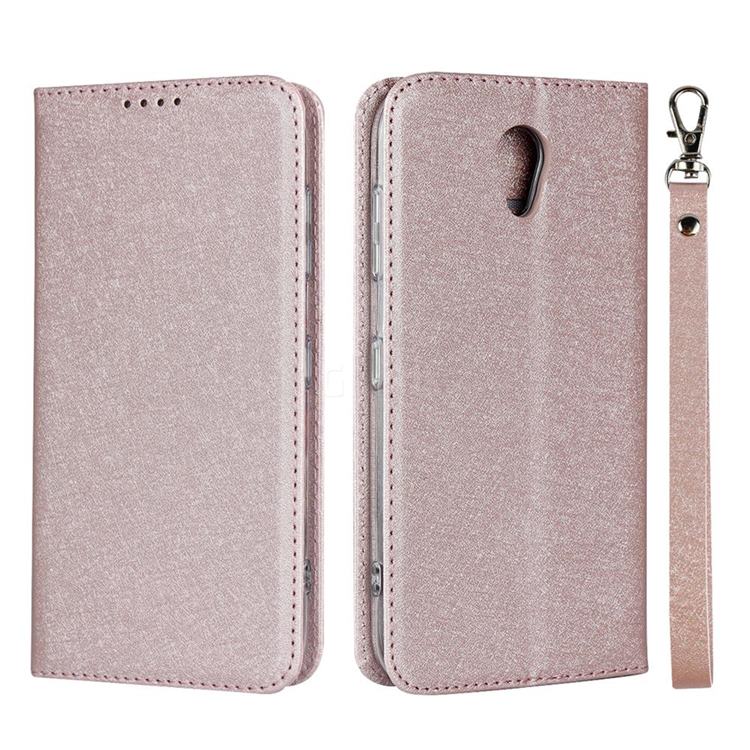 Ultra Slim Magnetic Automatic Suction Silk Lanyard Leather Flip Cover for Kyocera Digno BX 901KC - Rose Gold