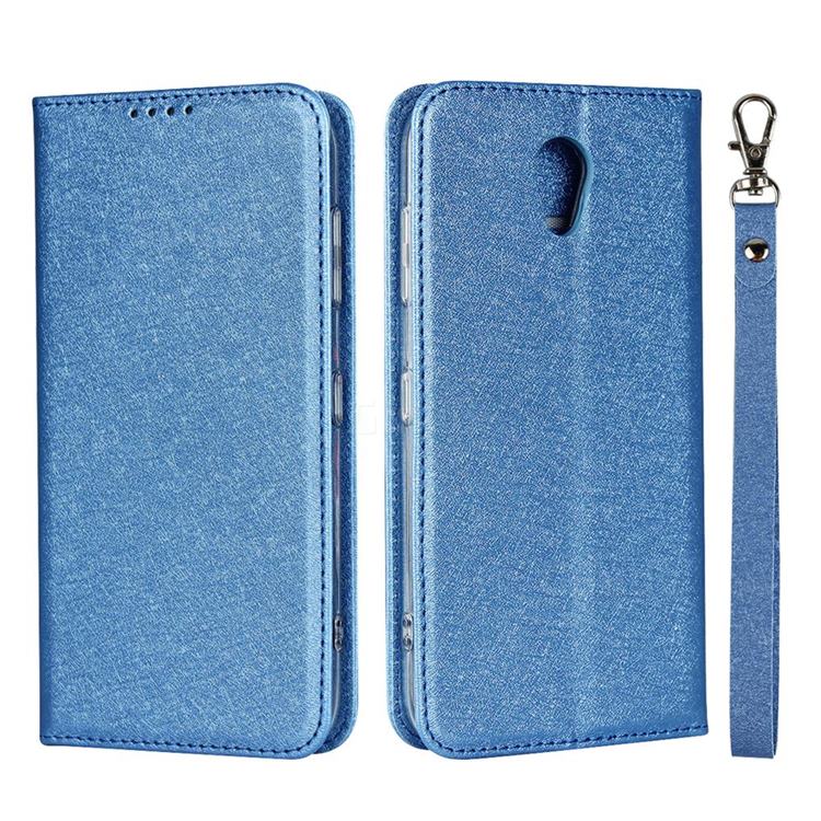 Ultra Slim Magnetic Automatic Suction Silk Lanyard Leather Flip Cover for Kyocera Digno BX 901KC - Sky Blue