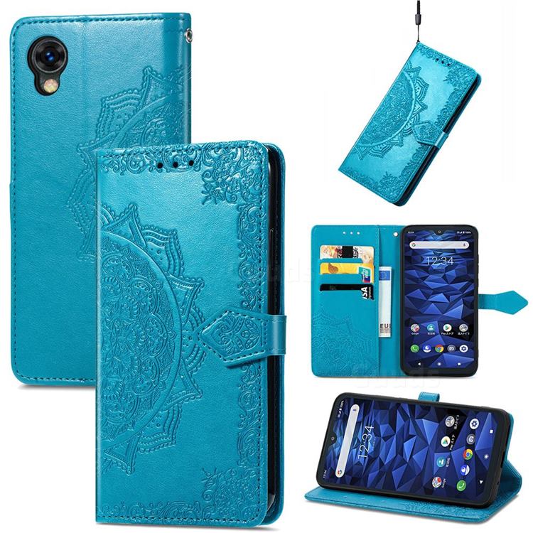 Embossing Imprint Mandala Flower Leather Wallet Case for Kyocera Digno BX2 A101KC - Blue