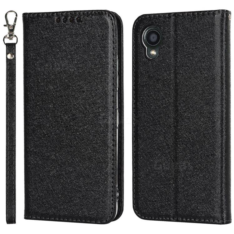 Ultra Slim Magnetic Automatic Suction Silk Lanyard Leather Flip Cover for Kyocera Digno BX2 A101KC - Black