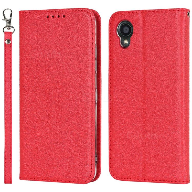 Ultra Slim Magnetic Automatic Suction Silk Lanyard Leather Flip Cover for Kyocera Digno BX2 A101KC - Red