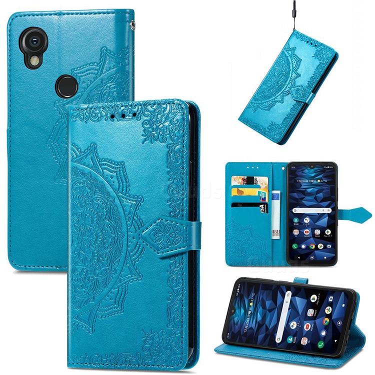 Embossing Imprint Mandala Flower Leather Wallet Case for Kyocera Digno SX3 - Blue