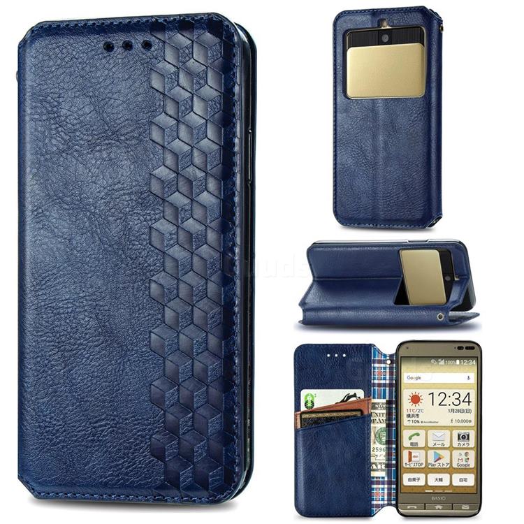 Ultra Slim Fashion Business Card Magnetic Automatic Suction Leather Flip Cover for Kyocera Basio3 KYV43 - Dark Blue