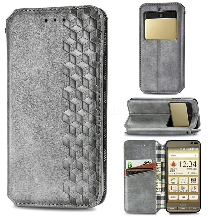 Ultra Slim Fashion Business Card Magnetic Automatic Suction Leather Flip Cover for Kyocera Basio3 KYV43 - Grey