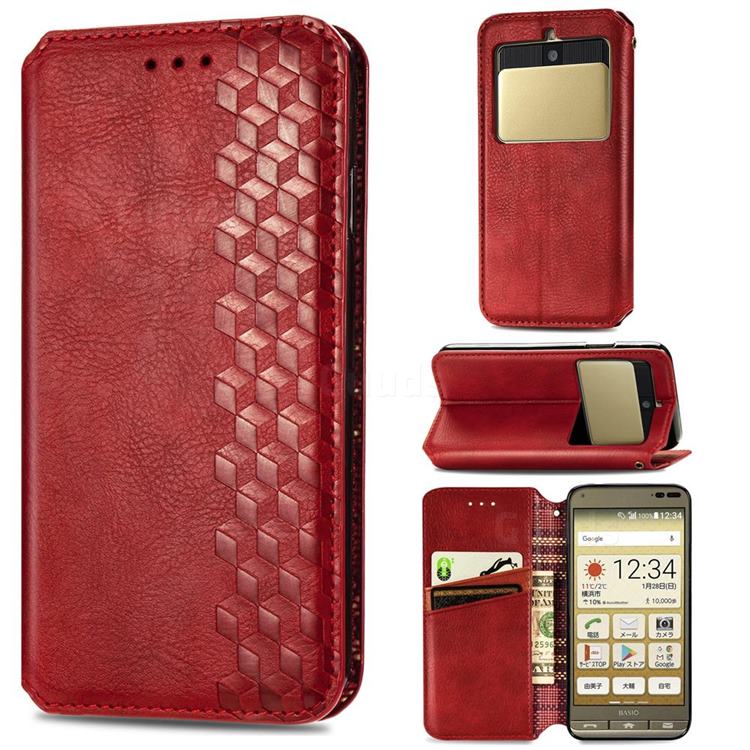 Ultra Slim Fashion Business Card Magnetic Automatic Suction Leather Flip Cover for Kyocera Basio3 KYV43 - Red