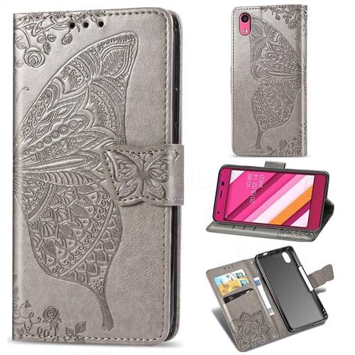 Embossing Mandala Flower Butterfly Leather Wallet Case for Kyocera Qua phone QZ KYV44 - Gray