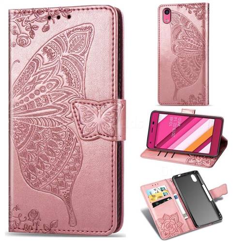 Embossing Mandala Flower Butterfly Leather Wallet Case for Kyocera Qua phone QZ KYV44 - Rose Gold