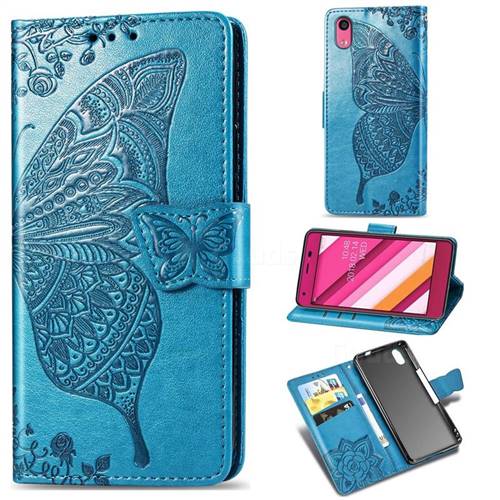 Embossing Mandala Flower Butterfly Leather Wallet Case for Kyocera Qua phone QZ KYV44 - Blue