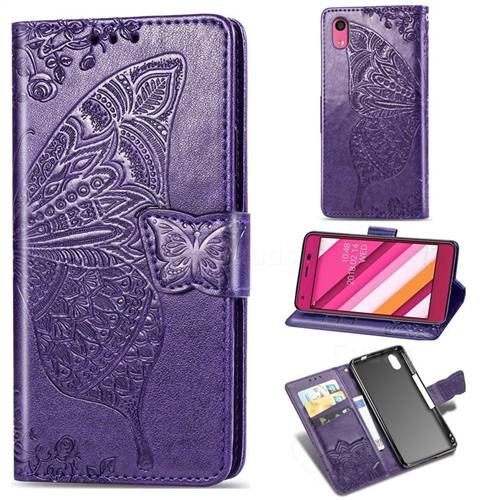 Embossing Mandala Flower Butterfly Leather Wallet Case for Kyocera Qua phone QZ KYV44 - Dark Purple