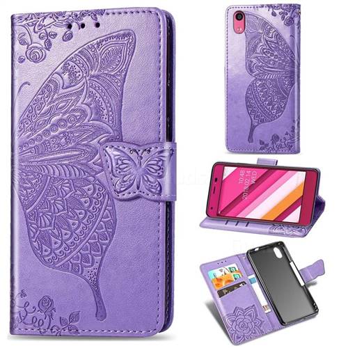 Embossing Mandala Flower Butterfly Leather Wallet Case for Kyocera Qua phone QZ KYV44 - Light Purple