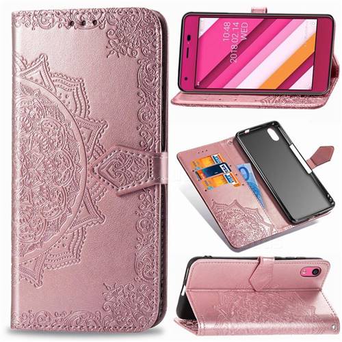 Embossing Imprint Mandala Flower Leather Wallet Case for Kyocera Qua phone QZ KYV44 - Rose Gold